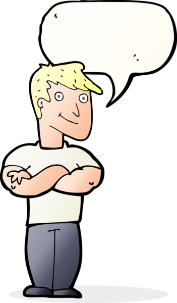 bir insan tarafından çizilmiş konuşma balonu olan kaslı bir adam.