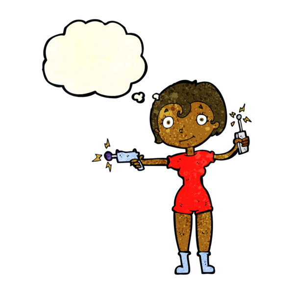 Bir insan tarafından çizilmiş düşünce baloncuğu olan gelecekteki uzay kızı.