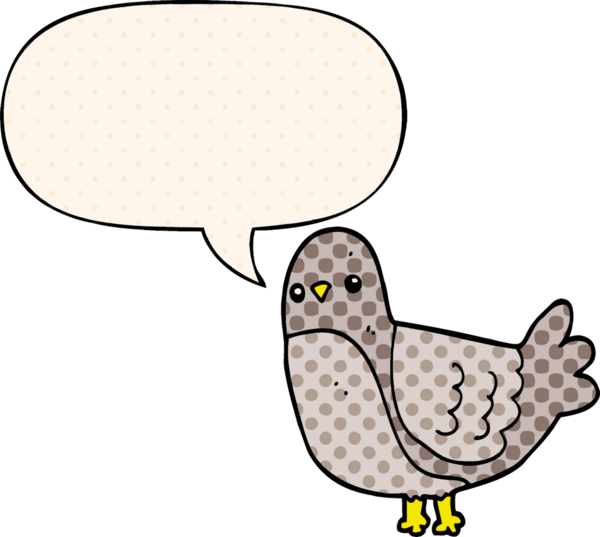 Bir insan tarafından çizilmiş çizgi roman tarzında konuşma baloncuğu olan çizgi film kuşu.