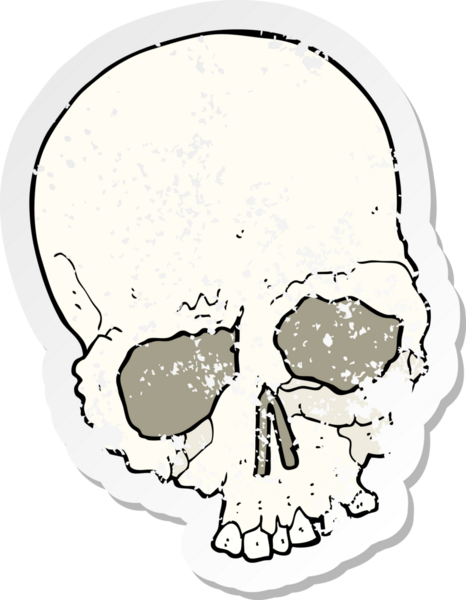 Bir insan tarafından çizilmiş ürkütücü, eski bir kafatası karikatürünün gerilmiş yapıştırması.