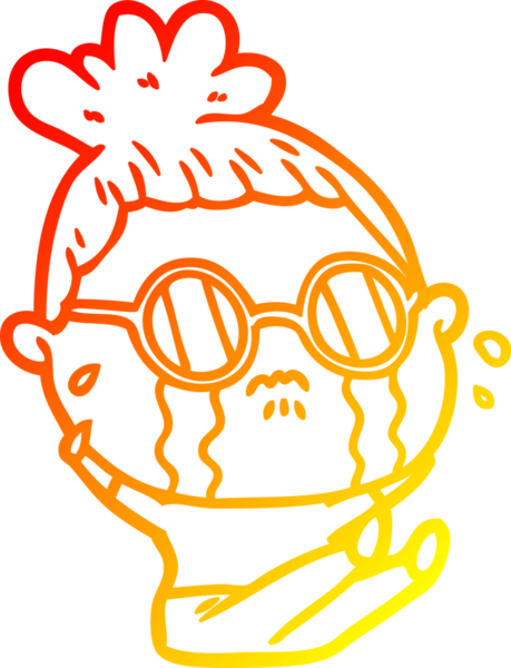 Bir insan tarafından çizilmiş gözlüklü, ağlayan bir kadının çizgi film çizimi.