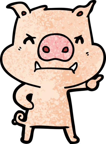 Bir insan tarafından çizilmiş kızgın çizgi film domuzu.