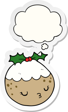 Düşünce baloncuklu tatlı noel pudingi bir insan tarafından çizilmiş bir çıkartma.