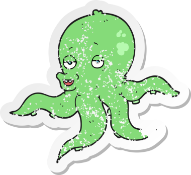 Bir insan tarafından çizilmiş ahtapot çizgi filminin gerilimli yapıştırması.