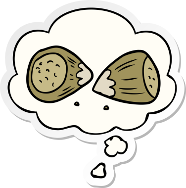 Düşünce baloncuklu çizgi film fındıkları bir insan tarafından çizilmiş çıkartma.