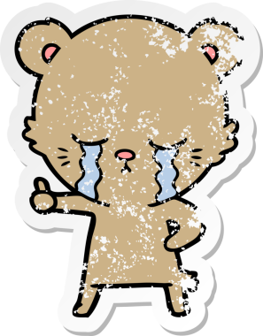 Ağlayan bir karikatür ayısının sıkıntılı çıkartması Bir insan tarafından çizilen başparmaklar