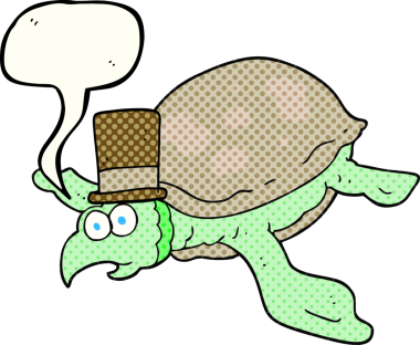 Bir insan tarafından çizilmiş serbest çizilmiş çizgi roman konuşma balonu karikatür kaplumbağası.