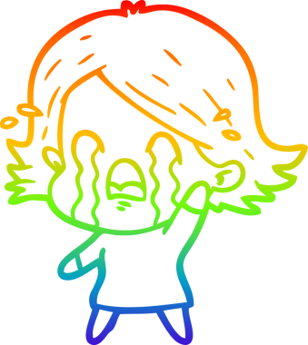 Gökkuşağı gradyan çizimi bir insan tarafından çizilmiş ağlayan bir çizgi kadın çizimi