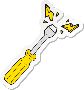 Bir insan tarafından çizilmiş karikatür tornavida etiketi.