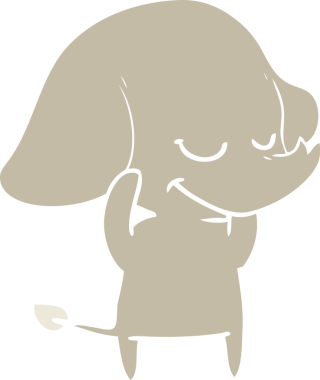 Bir insan tarafından çizilmiş düz renk çizgi film gülümseyen fil.