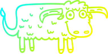 Bir insan tarafından çizilmiş kıllı bir ineğin soğuk çizgi çizimi.