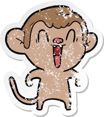 Bir insan tarafından çizilmiş gülen maymunun sıkıntılı çıkartması.