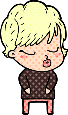 Bir insan tarafından çizilmiş gözleri kapalı çizgi film kadını.