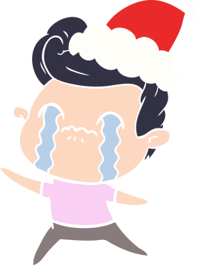 Bir insanın çizdiği Noel Baba şapkasıyla ağlayan bir adamın el resmi.