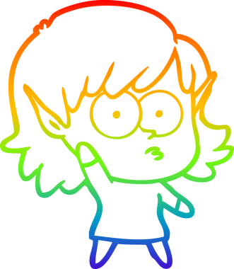 Gökkuşağı gradyan çizgi çizimi Bir insan tarafından çizilen elf kızı