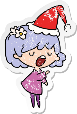 Bir insan tarafından çizilmiş Kawai kızının, sıkıntılı bir Noel çıkartması.