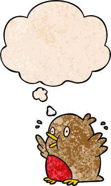 çizgi film bir insan tarafından çizilmiş grunge doku ile düşünce baloncuğu ile robin heyecanlandırdı