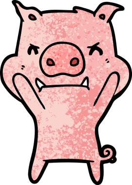 Bir insan tarafından çizilmiş kızgın çizgi film domuzu.