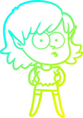 Soğuk gradyan çizgi çizimi bir insan tarafından çizilmiş bir elf kızı