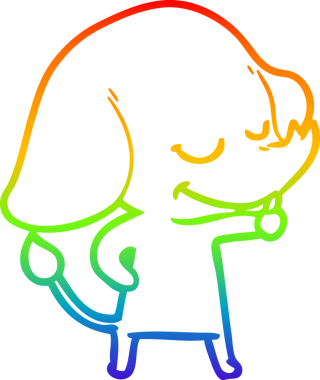 Bir insan tarafından çizilmiş gülümseyen bir filin çizgi çizimi.