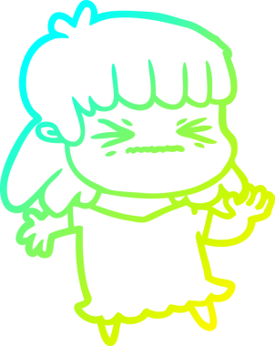 Bir insan tarafından çizilmiş kızgın bir kızın soğuk çizgi çizimi.