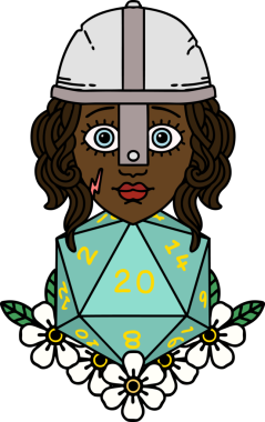 Retro Dövme Tarzı İnsan Dövüşçüsü Doğal 20 D20 zar atışıyla Bir insan tarafından çizilmiş