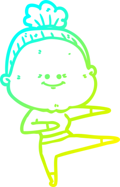 Bir insan tarafından çizilmiş, mutlu, yaşlı bir kadının çizimi.