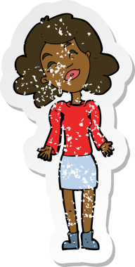 Bir insan tarafından çizilmiş omuzlarını silken karikatürlü bir kadının gerilmiş çıkartması.