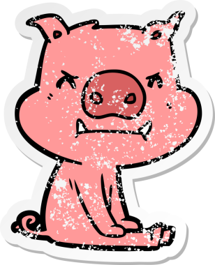 Bir insan tarafından çizilmiş kızgın çizgi film domuzunun sıkıntılı çıkartması