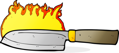 Bir insan tarafından çizilmiş, yanan mutfak bıçağı.