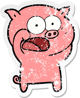 Bir insan tarafından çizilmiş bağıran bir domuzun sıkıntılı çıkartması.