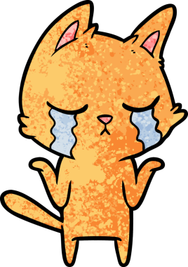 Bir insan tarafından çizilmiş ağlayan çizgi film kedisi.