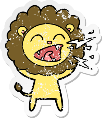 Bir insan tarafından çizilmiş kükreyen bir aslanın sıkıntılı çıkartması.