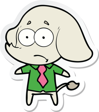 Bir insan tarafından çizilmiş, gömlekli ve kravatlı belirsiz bir filin çıkartması.