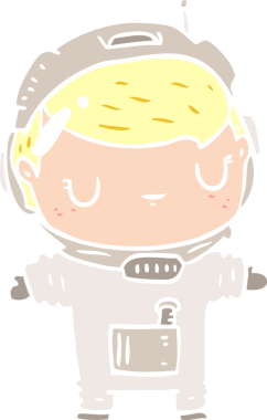 Bir insan tarafından çizilmiş düz renkli çizgi film astronotu