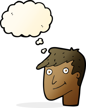 Bir insan tarafından çizilmiş düşünce balonlu mutlu adam çizgi filmi.