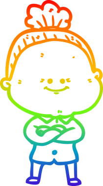 Gökkuşağı gradyan çizgi çizimi Bir insan tarafından çizilmiş mutlu yaşlı kadın