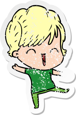 Bir insan tarafından çizilmiş, gülen bir karikatür çıkartması.