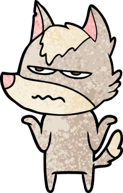 Bir insan tarafından çizilmiş rahatsız kurt çizgi filmi.