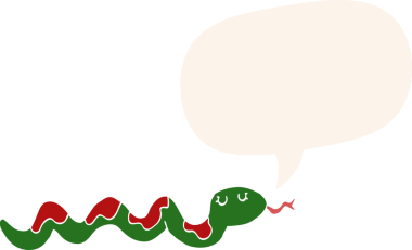 Konuşma baloncuğu olan çizgi film yılanı insan tarafından çizilmiş.