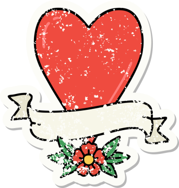 Bir insan tarafından çizilmiş geleneksel bir kalp ve bayrak stili dövmesi.