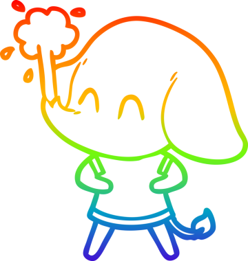 Gökkuşağı gradyan çizgisi insan tarafından çizilmiş su püskürten şirin bir fil çizimi.