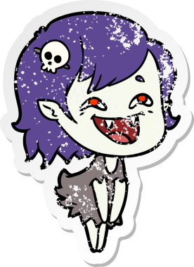 Bir insan tarafından çizilmiş gülen vampir kız çizgi filminin sıkıntılı çıkartması.