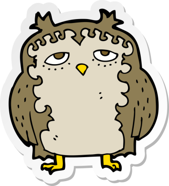 Bir insan tarafından çizilmiş yaşlı baykuşun karikatür çıkartması.