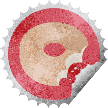 Isırılmış çörek grafik vektör illüstrasyon yuvarlak etiket bir insan tarafından çizilmiş