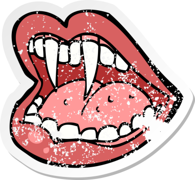Bir insan tarafından çizilmiş vampir ağzının gerilmiş yapıştırması.