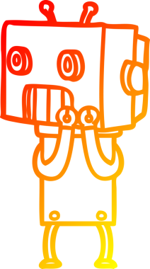 Bir insan tarafından çizilen çizgi film robotunun sıcak çizgi çizimi