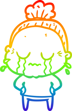 Gökkuşağı gradyan çizgi çizimi bir insan tarafından çizilmiş ağlayan yaşlı bir kadın