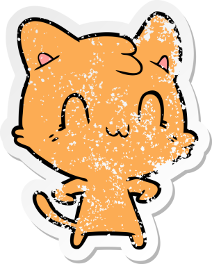 Bir insan tarafından çizilmiş mutlu bir kedinin sıkıntılı çıkartması.