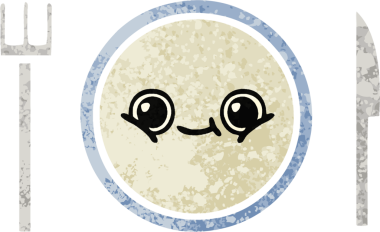 Bir insan tarafından çizilmiş yemek tabağının retro çizim tarzı karikatürü.